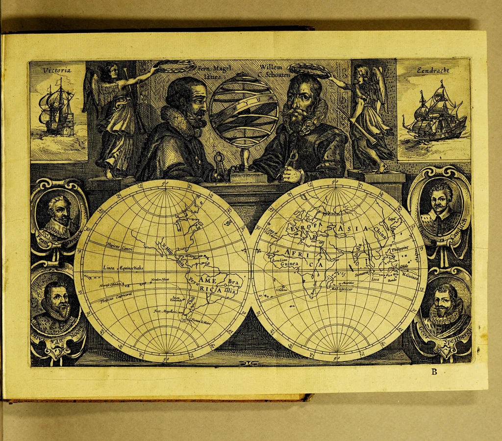 An illustration from Novi freti, a parte meridionali freti Magellanici, in Magnum Mare Australe detectio. : Facta laboriosissimo & periculosissimo itinere à Guilielmo Cornelij Schoutenio Hornano, annis 1615, 1616, & 1617, totum orbem terrarum circumnavigante, 1619, leaf 13