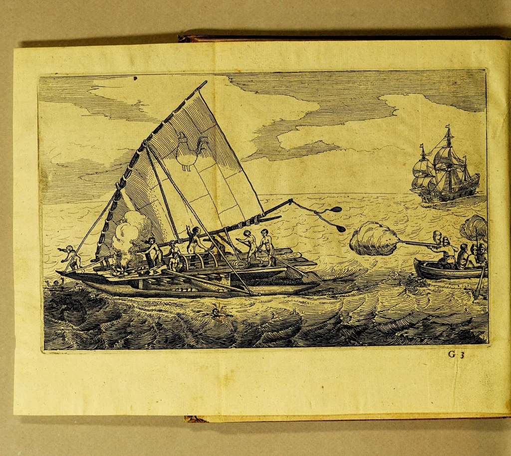 An illustration from Novi freti, a parte meridionali freti Magellanici, in Magnum Mare Australe detectio. : Facta laboriosissimo & periculosissimo itinere à Guilielmo Cornelij Schoutenio Hornano, annis 1615, 1616, & 1617, totum orbem terrarum circumnavigante, 1619, leaf 66