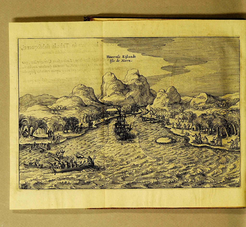 An illustration from Novi freti, a parte meridionali freti Magellanici, in Magnum Mare Australe detectio. : Facta laboriosissimo & periculosissimo itinere à Guilielmo Cornelij Schoutenio Hornano, annis 1615, 1616, & 1617, totum orbem terrarum circumnavigante, 1619, leaf 84