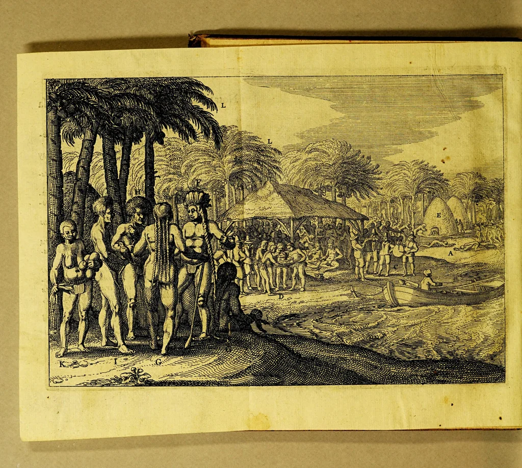 An illustration from Novi freti, a parte meridionali freti Magellanici, in Magnum Mare Australe detectio. : Facta laboriosissimo & periculosissimo itinere à Guilielmo Cornelij Schoutenio Hornano, annis 1615, 1616, & 1617, totum orbem terrarum circumnavigante, 1619, leaf 90