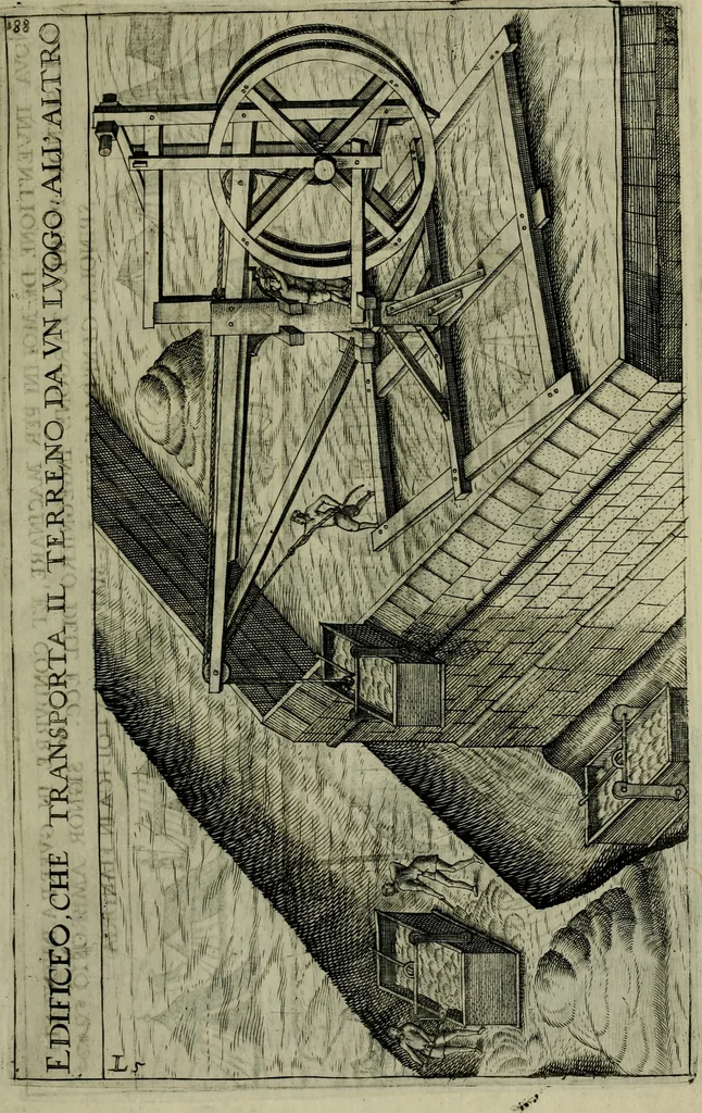 An illustration from Novo teatro di machine et edificii per uarie et sicure operationi : co[n] le loro figure tagliate in rame é la dichiaratione, e dimostratione di ciascuna : opera necesaria ad architetti, e a quelli, ch[e] di tale studio si dilettano, 1607, leaf 102