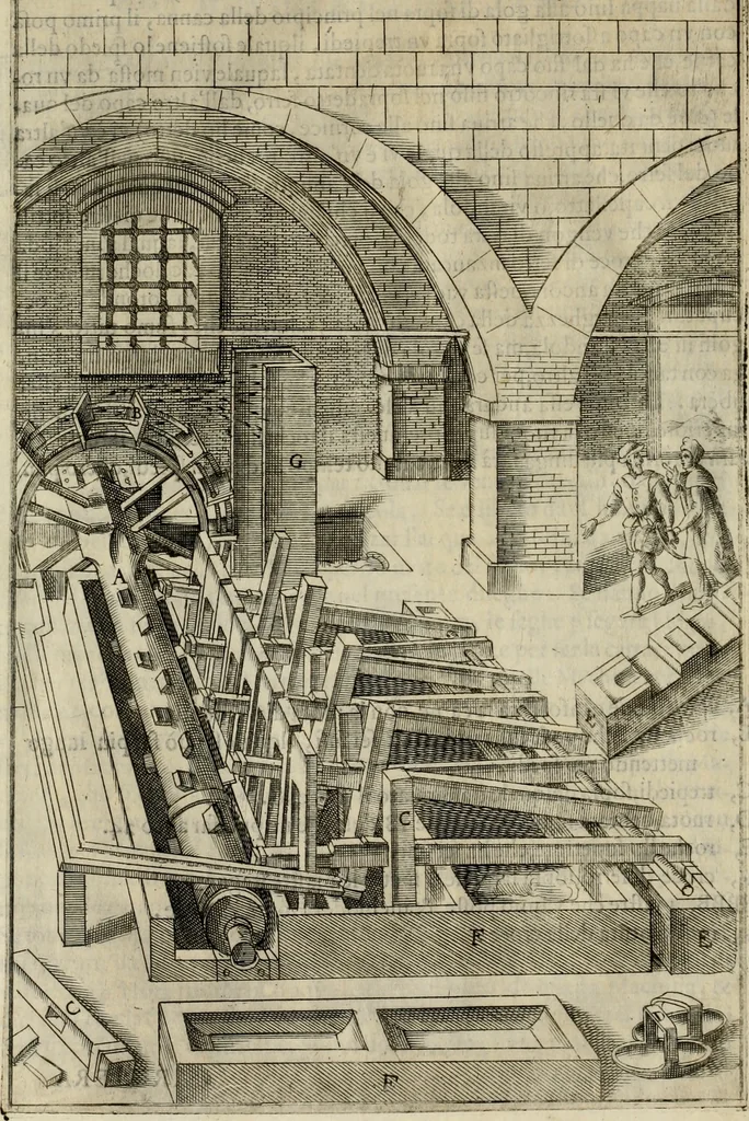 An illustration from Novo teatro di machine et edificii per uarie et sicure operationi : co[n] le loro figure tagliate in rame é la dichiaratione, e dimostratione di ciascuna : opera necesaria ad architetti, e a quelli, ch[e] di tale studio si dilettano, 1607, leaf 111