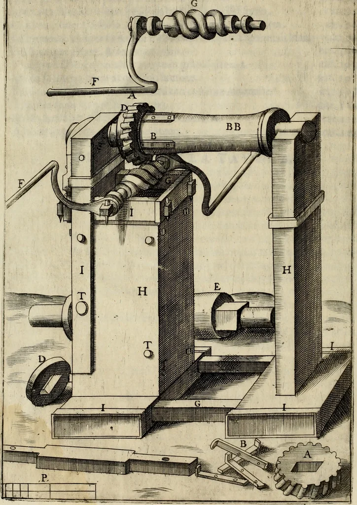 An illustration from Novo teatro di machine et edificii per uarie et sicure operationi : co[n] le loro figure tagliate in rame é la dichiaratione, e dimostratione di ciascuna : opera necesaria ad architetti, e a quelli, ch[e] di tale studio si dilettano, 1607, leaf 13