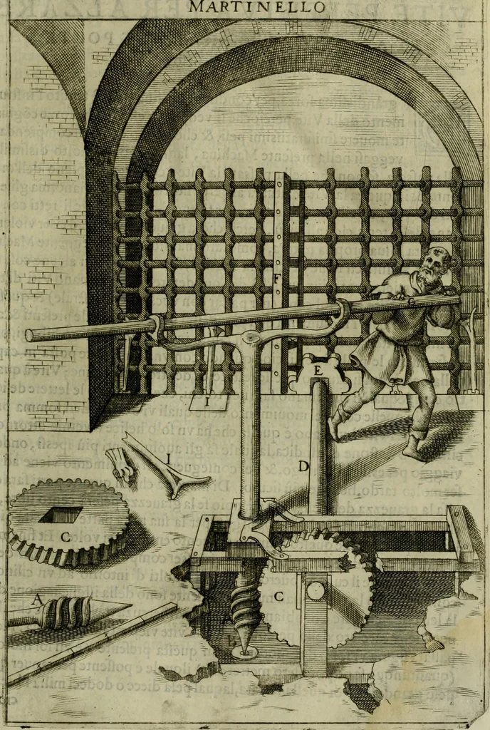 An illustration from Novo teatro di machine et edificii per uarie et sicure operationi : co[n] le loro figure tagliate in rame é la dichiaratione, e dimostratione di ciascuna : opera necesaria ad architetti, e a quelli, ch[e] di tale studio si dilettano, 1607, leaf 16