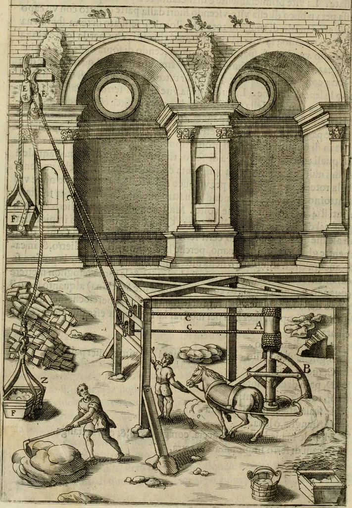 An illustration from Novo teatro di machine et edificii per uarie et sicure operationi : co[n] le loro figure tagliate in rame é la dichiaratione, e dimostratione di ciascuna : opera necesaria ad architetti, e a quelli, ch[e] di tale studio si dilettano, 1607, leaf 19