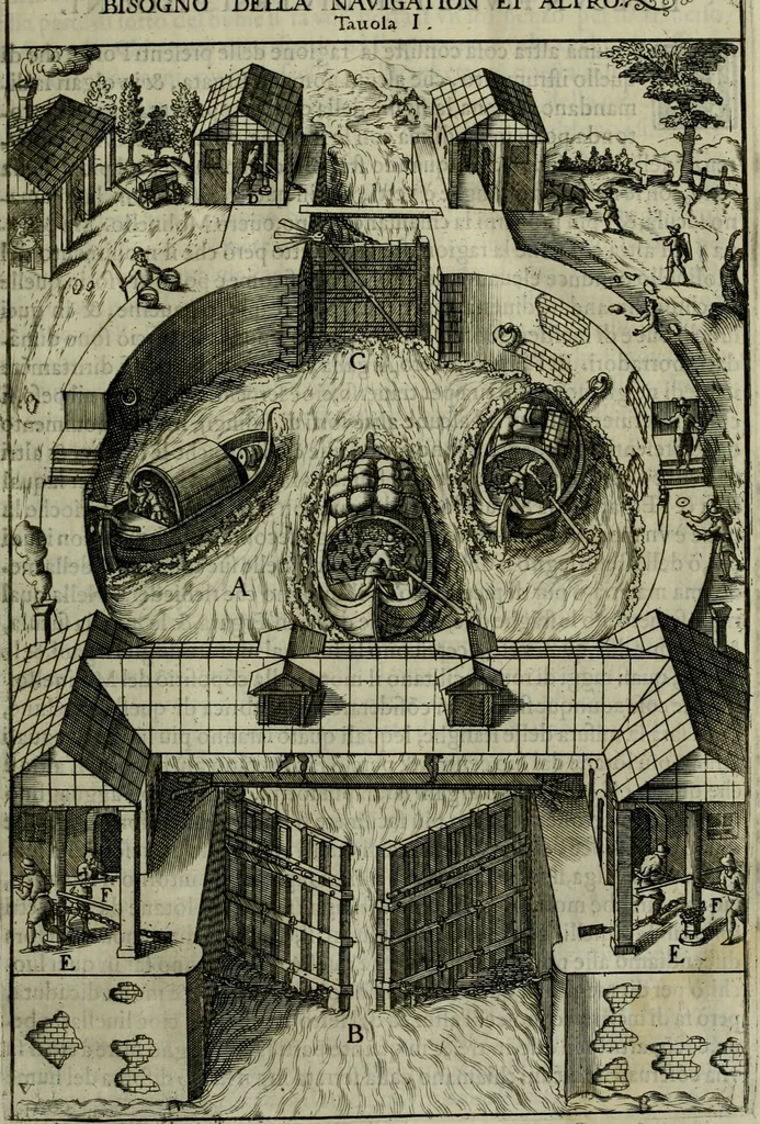 An illustration from Novo teatro di machine et edificii per uarie et sicure operationi : co[n] le loro figure tagliate in rame é la dichiaratione, e dimostratione di ciascuna : opera necesaria ad architetti, e a quelli, ch[e] di tale studio si dilettano, 1607, leaf 22