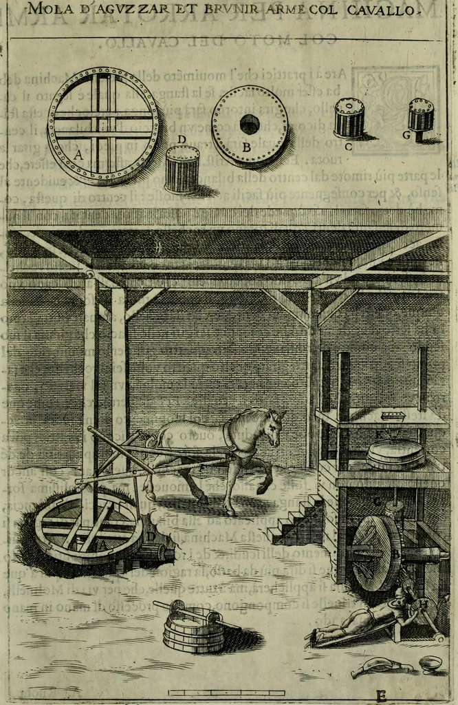 An illustration from Novo teatro di machine et edificii per uarie et sicure operationi : co[n] le loro figure tagliate in rame é la dichiaratione, e dimostratione di ciascuna : opera necesaria ad architetti, e a quelli, ch[e] di tale studio si dilettano, 1607, leaf 46