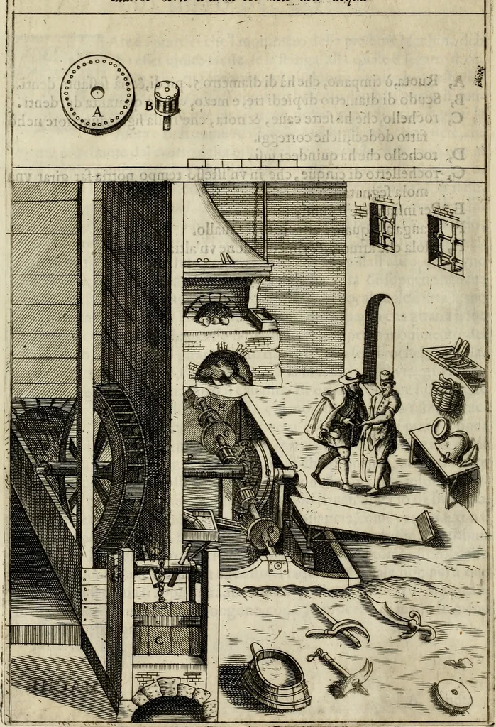 An illustration from Novo teatro di machine et edificii per uarie et sicure operationi : co[n] le loro figure tagliate in rame é la dichiaratione, e dimostratione di ciascuna : opera necesaria ad architetti, e a quelli, ch[e] di tale studio si dilettano, 1607, leaf 49