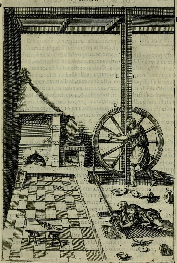An illustration from Novo teatro di machine et edificii per uarie et sicure operationi : co[n] le loro figure tagliate in rame é la dichiaratione, e dimostratione di ciascuna : opera necesaria ad architetti, e a quelli, ch[e] di tale studio si dilettano, 1607, leaf 52
