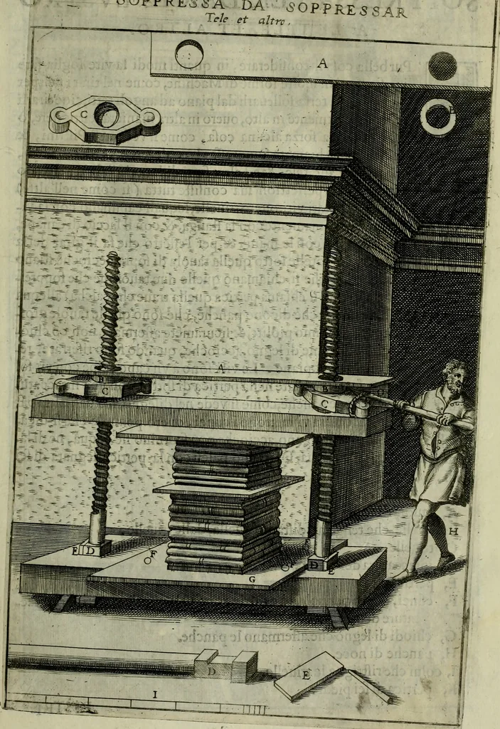 An illustration from Novo teatro di machine et edificii per uarie et sicure operationi : co[n] le loro figure tagliate in rame é la dichiaratione, e dimostratione di ciascuna : opera necesaria ad architetti, e a quelli, ch[e] di tale studio si dilettano, 1607, leaf 58