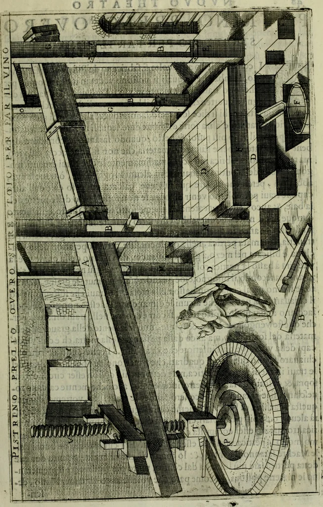 An illustration from Novo teatro di machine et edificii per uarie et sicure operationi : co[n] le loro figure tagliate in rame é la dichiaratione, e dimostratione di ciascuna : opera necesaria ad architetti, e a quelli, ch[e] di tale studio si dilettano, 1607, leaf 60