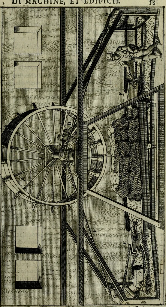 An illustration from Novo teatro di machine et edificii per uarie et sicure operationi : co[n] le loro figure tagliate in rame é la dichiaratione, e dimostratione di ciascuna : opera necesaria ad architetti, e a quelli, ch[e] di tale studio si dilettano, 1607, leaf 66