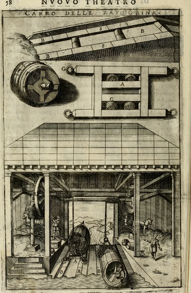 An illustration from Novo teatro di machine et edificii per uarie et sicure operationi : co[n] le loro figure tagliate in rame é la dichiaratione, e dimostratione di ciascuna : opera necesaria ad architetti, e a quelli, ch[e] di tale studio si dilettano, 1607, leaf 71
