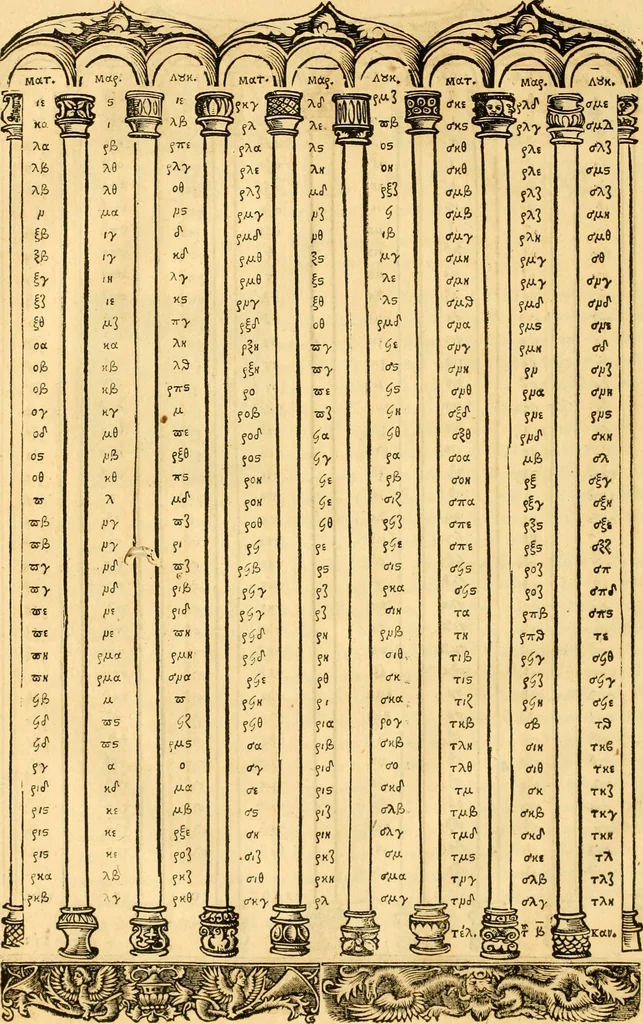 An illustration from Novum Testamentum omne, multo quàm antehac diligentius ab Erasmo Roterodamo recognitu, emedatum ac translatum ... : uná cu annotationibus recognitis, ac magna accessione locupletatis ..., 1519, leaf 105
