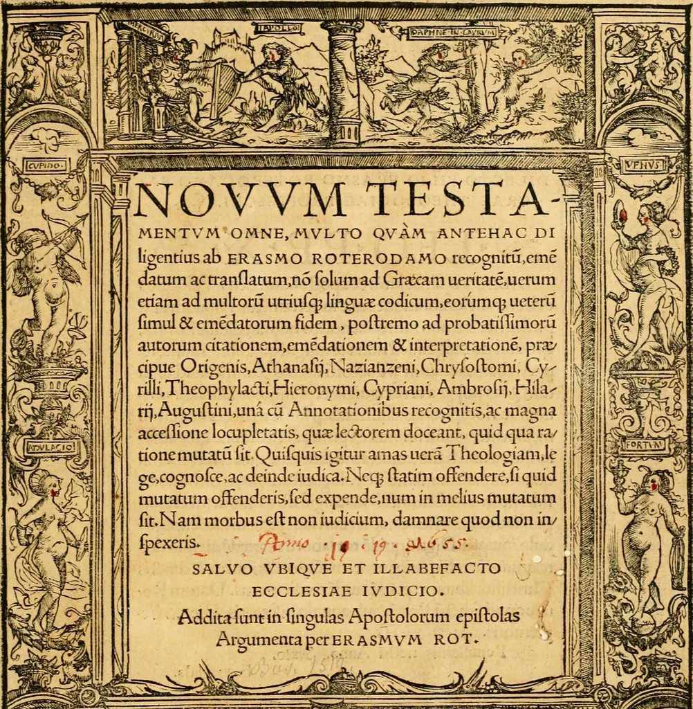 An illustration from Novum Testamentum omne, multo quàm antehac diligentius ab Erasmo Roterodamo recognitu, emedatum ac translatum ... : uná cu annotationibus recognitis, ac magna accessione locupletatis ..., 1519, leaf 4