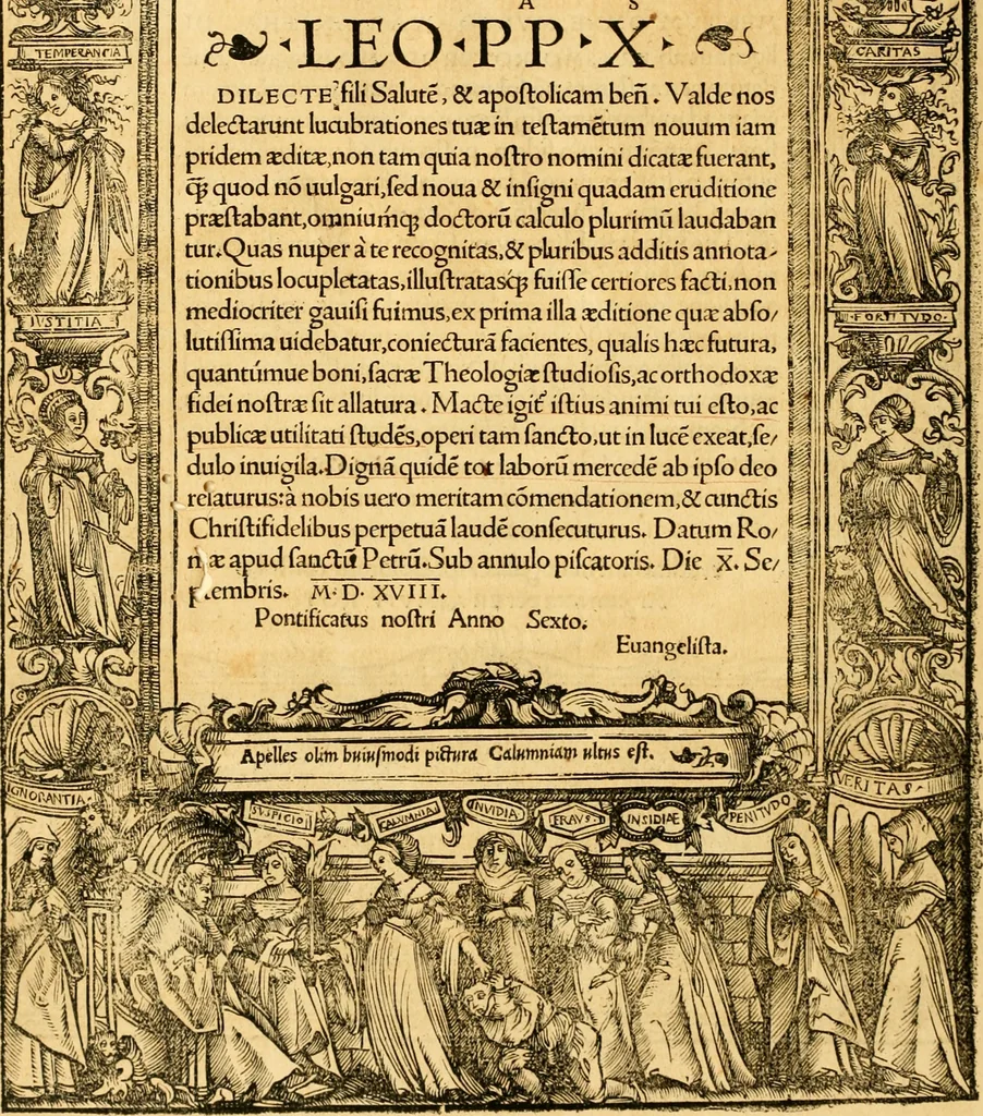 An illustration from Novum Testamentum omne, multo quàm antehac diligentius ab Erasmo Roterodamo recognitu, emedatum ac translatum ... : uná cu annotationibus recognitis, ac magna accessione locupletatis ..., 1519, leaf 5