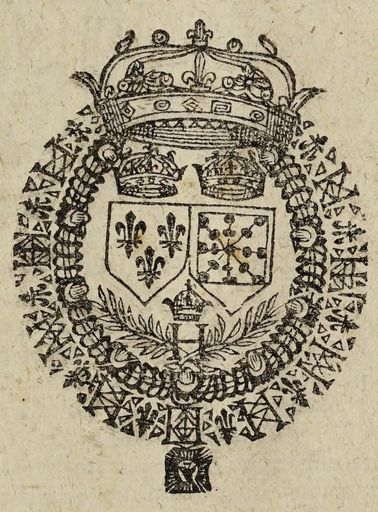 An illustration from Novveavx et anciens privileges, franchises et libertez des officiers domestiques de la maison du Roy. Avec les declarations de sa Majesté pour les officiers domestiques de monsieur le Prince de Condé, & de madame la Duchesse d'Angoulesme., 1605, leaf 9