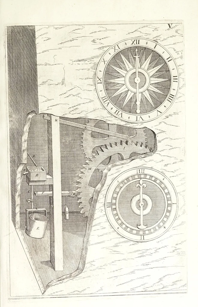 An illustration from Novvelle invention de lever l'eav plvs havlt que sa source : auec quelques machines mouantes par le moyen de l'eau et vn discours de la conduite d'ycelle, 1644, leaf 49