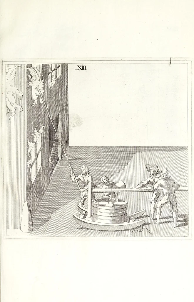 An illustration from Novvelle invention de lever l'eav plvs havlt que sa source : auec quelques machines mouantes par le moyen de l'eau et vn discours de la conduite d'ycelle, 1644, leaf 65
