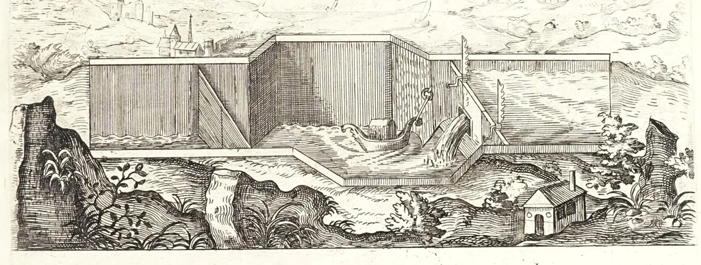 An illustration from Novvelle invention de lever l'eav plvs havlt que sa source : auec quelques machines mouantes par le moyen de l'eau et vn discours de la conduite d'ycelle, 1644, leaf 89