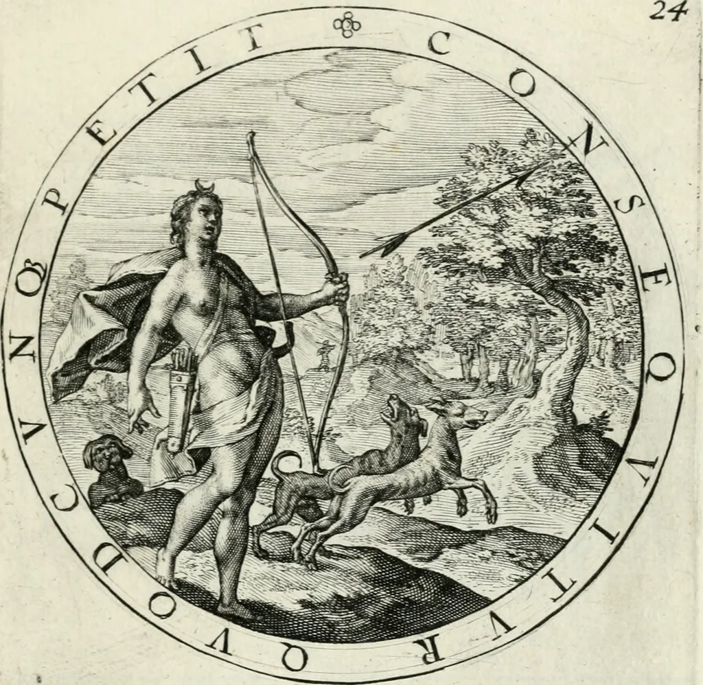 An illustration from Nucleus emblematum selectissimorum : quae Itali vulgo impresas vocant : priuata industria, studio singulari, vndiq[ue] conquisitus, non paucis venustis inuentionibus auctus, additis carminib[us] illustratus, 1611, leaf 100