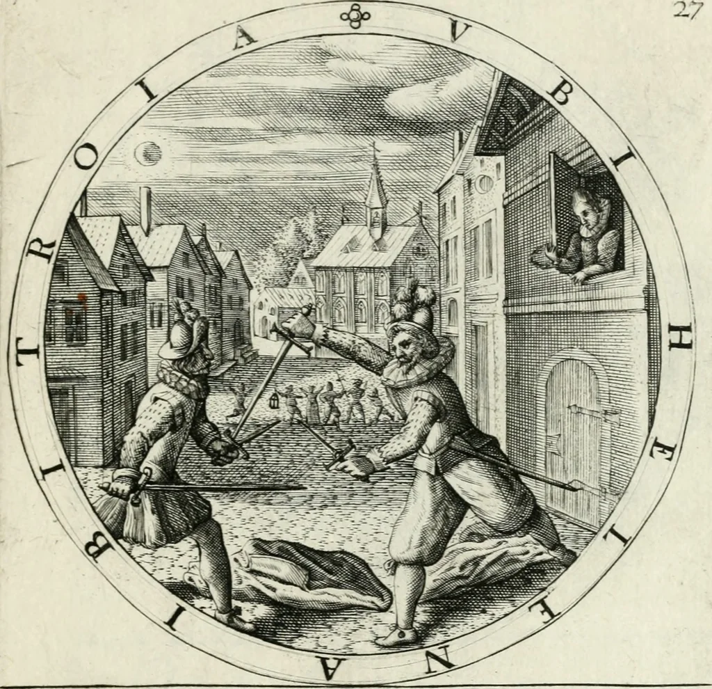 An illustration from Nucleus emblematum selectissimorum : quae Itali vulgo impresas vocant : priuata industria, studio singulari, vndiq[ue] conquisitus, non paucis venustis inuentionibus auctus, additis carminib[us] illustratus, 1611, leaf 106