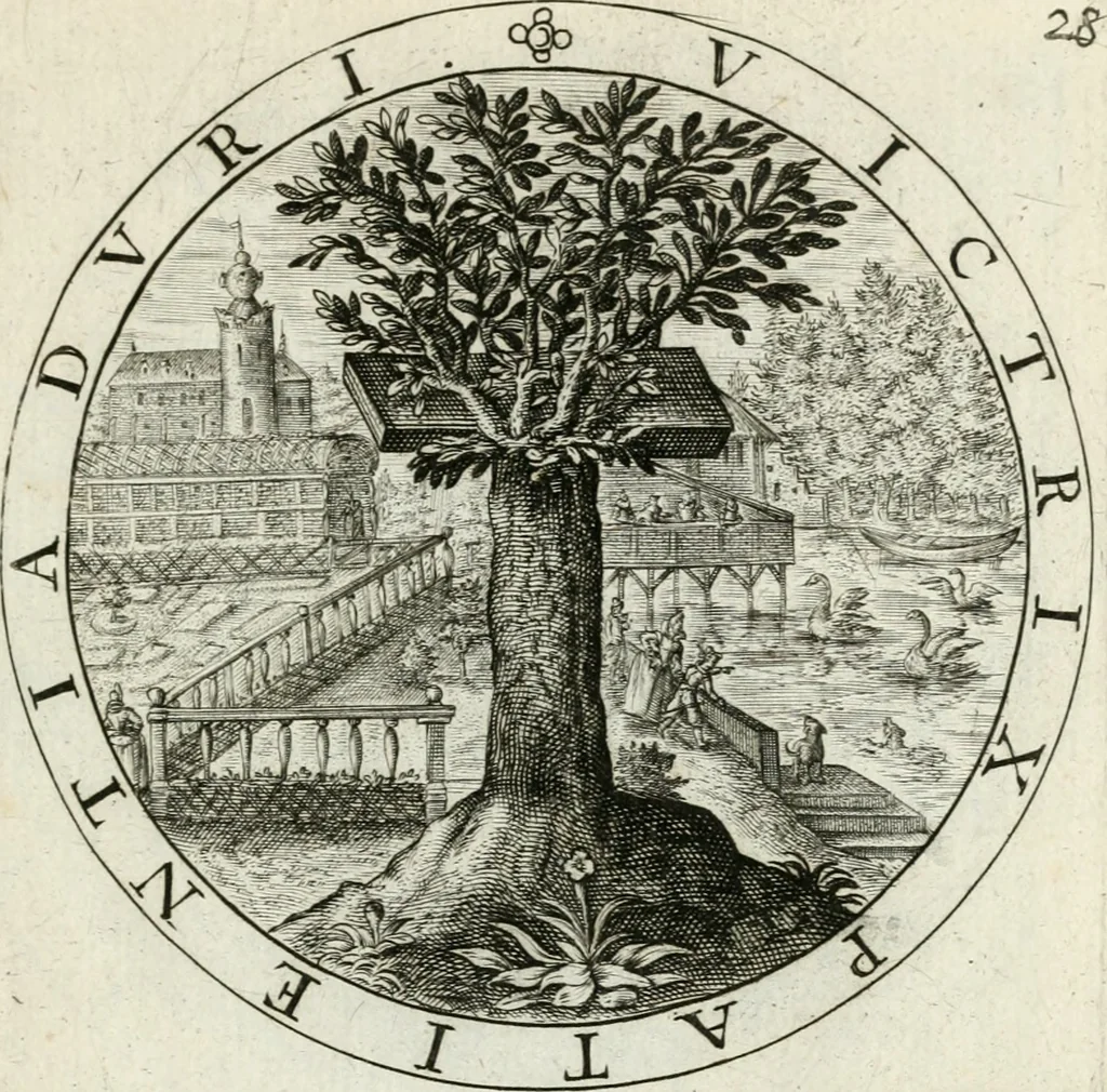 An illustration from Nucleus emblematum selectissimorum : quae Itali vulgo impresas vocant : priuata industria, studio singulari, vndiq[ue] conquisitus, non paucis venustis inuentionibus auctus, additis carminib[us] illustratus, 1611, leaf 108