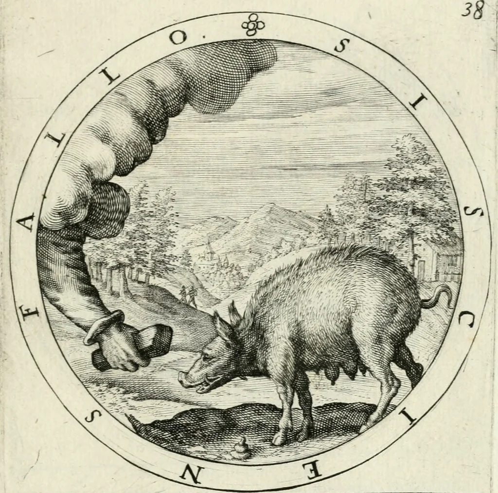 An illustration from Nucleus emblematum selectissimorum : quae Itali vulgo impresas vocant : priuata industria, studio singulari, vndiq[ue] conquisitus, non paucis venustis inuentionibus auctus, additis carminib[us] illustratus, 1611, leaf 128