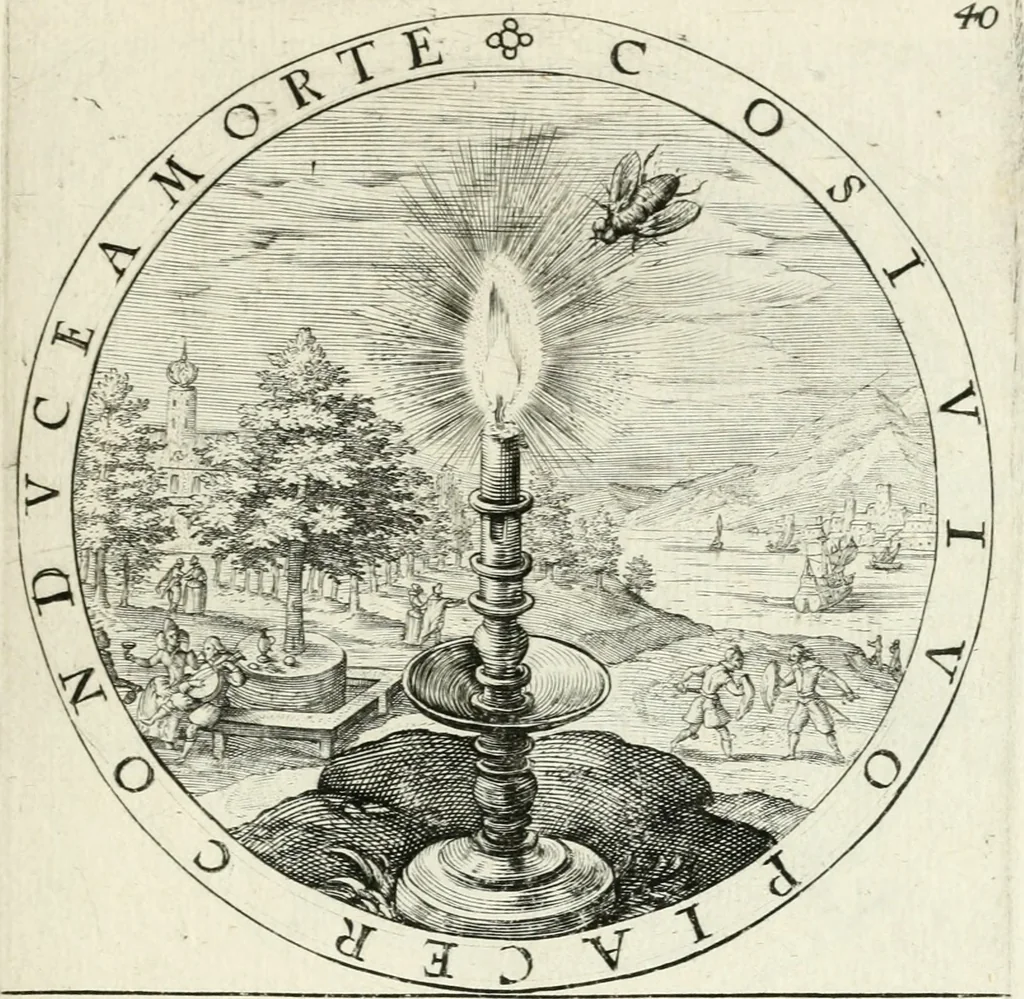 An illustration from Nucleus emblematum selectissimorum : quae Itali vulgo impresas vocant : priuata industria, studio singulari, vndiq[ue] conquisitus, non paucis venustis inuentionibus auctus, additis carminib[us] illustratus, 1611, leaf 132