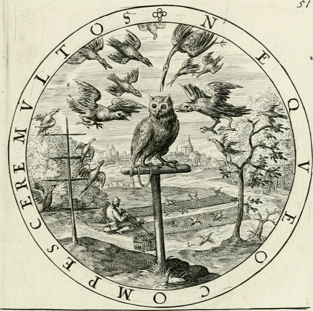An illustration from Nucleus emblematum selectissimorum : quae Itali vulgo impresas vocant : priuata industria, studio singulari, vndiq[ue] conquisitus, non paucis venustis inuentionibus auctus, additis carminib[us] illustratus, 1611, leaf 154