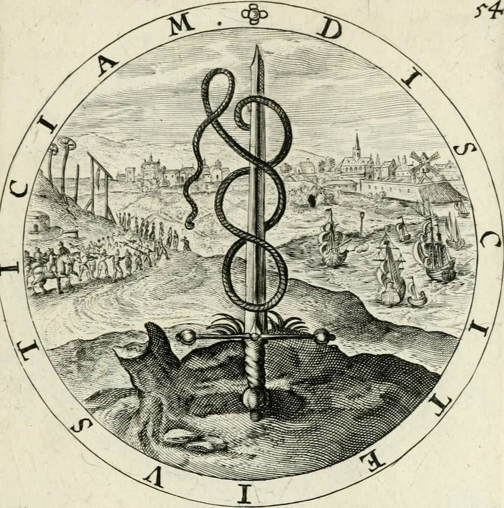 An illustration from Nucleus emblematum selectissimorum : quae Itali vulgo impresas vocant : priuata industria, studio singulari, vndiq[ue] conquisitus, non paucis venustis inuentionibus auctus, additis carminib[us] illustratus, 1611, leaf 160