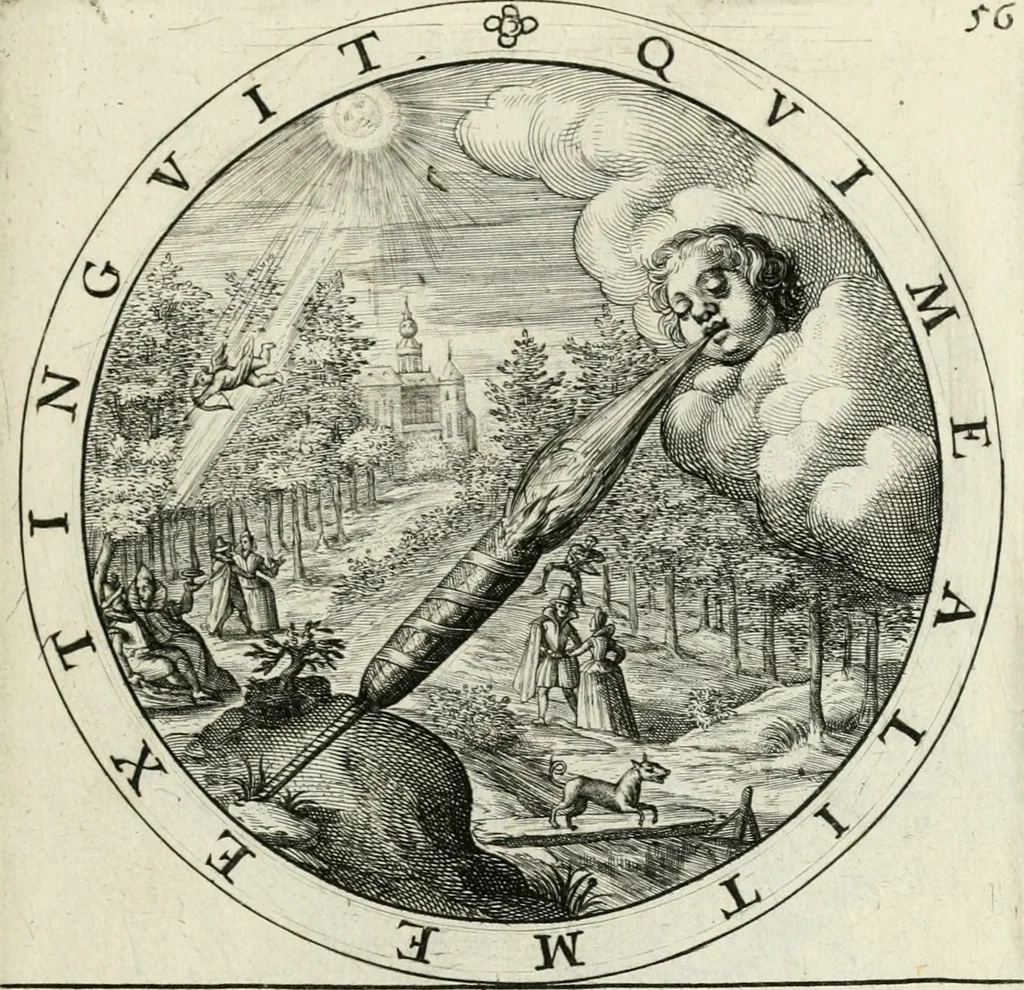 An illustration from Nucleus emblematum selectissimorum : quae Itali vulgo impresas vocant : priuata industria, studio singulari, vndiq[ue] conquisitus, non paucis venustis inuentionibus auctus, additis carminib[us] illustratus, 1611, leaf 164