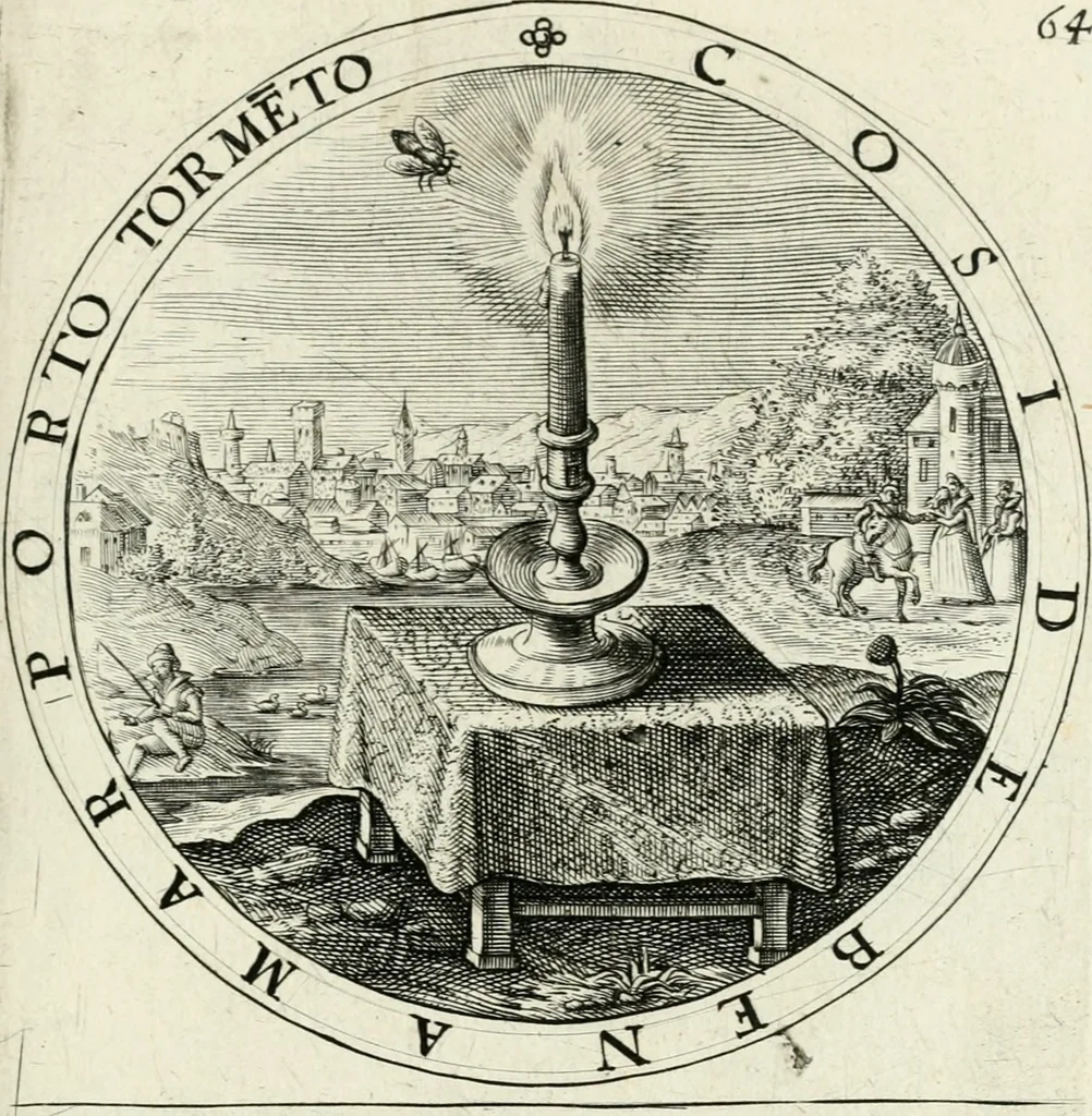 An illustration from Nucleus emblematum selectissimorum : quae Itali vulgo impresas vocant : priuata industria, studio singulari, vndiq[ue] conquisitus, non paucis venustis inuentionibus auctus, additis carminib[us] illustratus, 1611, leaf 180