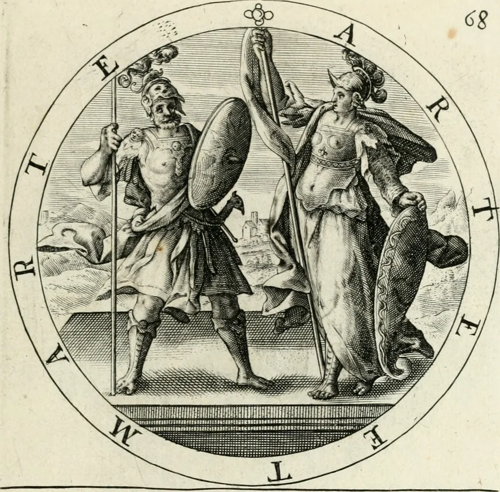 An illustration from Nucleus emblematum selectissimorum : quae Itali vulgo impresas vocant : priuata industria, studio singulari, vndiq[ue] conquisitus, non paucis venustis inuentionibus auctus, additis carminib[us] illustratus, 1611, leaf 188