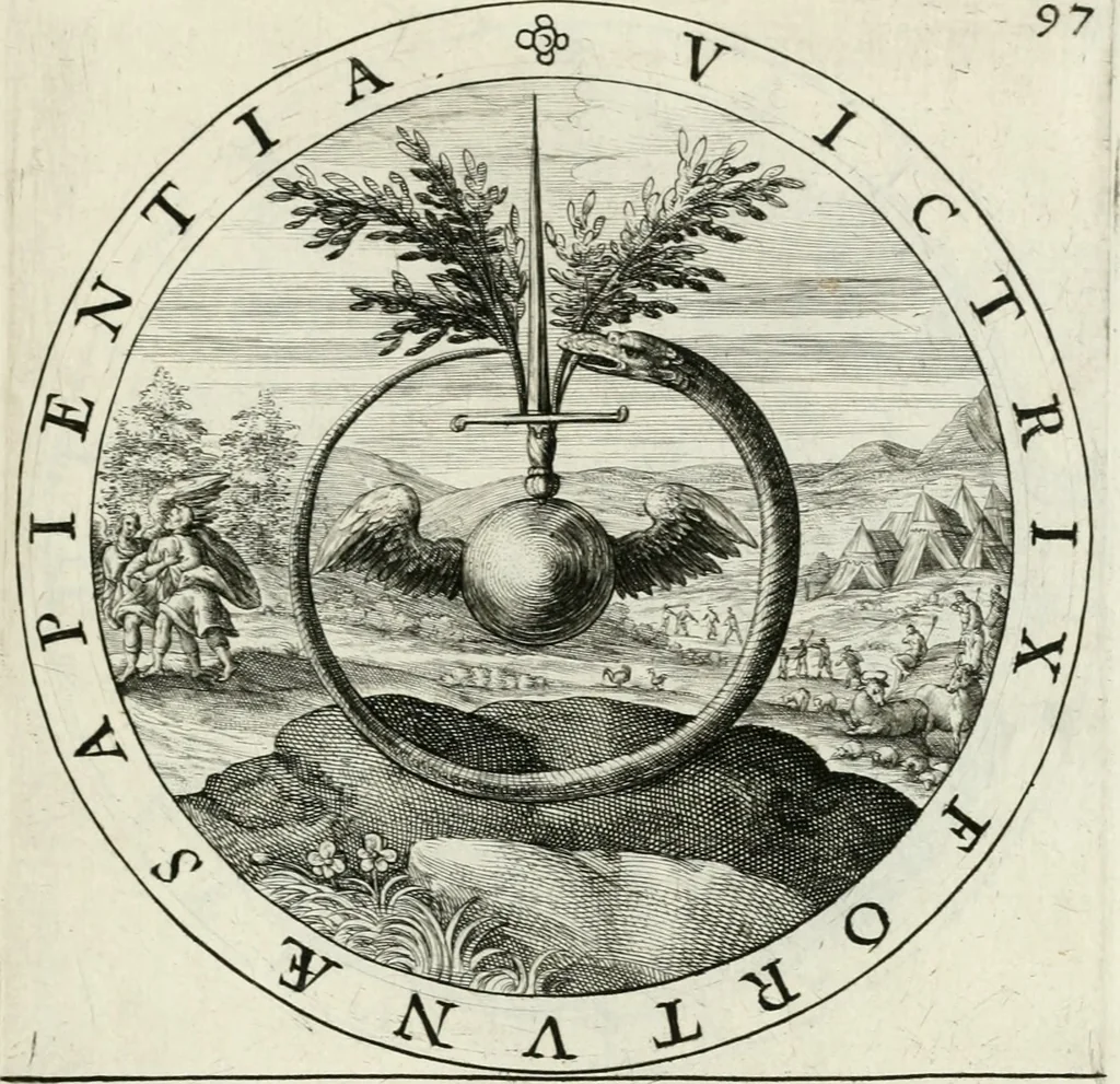 An illustration from Nucleus emblematum selectissimorum : quae Itali vulgo impresas vocant : priuata industria, studio singulari, vndiq[ue] conquisitus, non paucis venustis inuentionibus auctus, additis carminib[us] illustratus, 1611, leaf 246