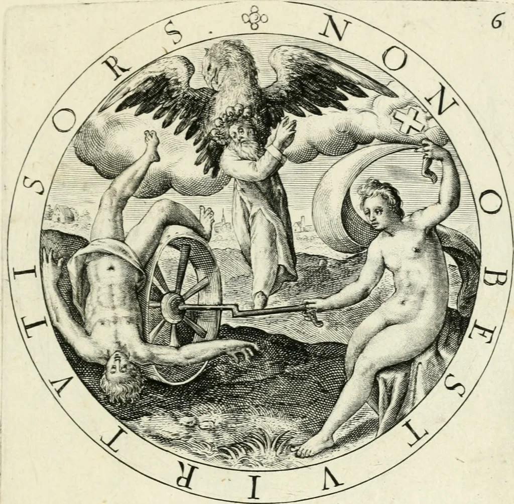 An illustration from Nucleus emblematum selectissimorum : quae Itali vulgo impresas vocant : priuata industria, studio singulari, vndiq[ue] conquisitus, non paucis venustis inuentionibus auctus, additis carminib[us] illustratus, 1611, leaf 64