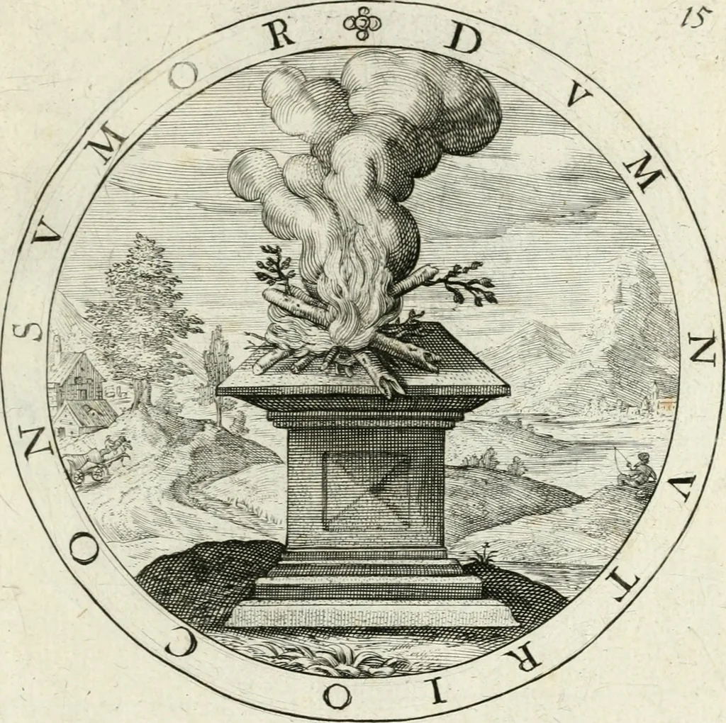 An illustration from Nucleus emblematum selectissimorum : quae Itali vulgo impresas vocant : priuata industria, studio singulari, vndiq[ue] conquisitus, non paucis venustis inuentionibus auctus, additis carminib[us] illustratus, 1611, leaf 82