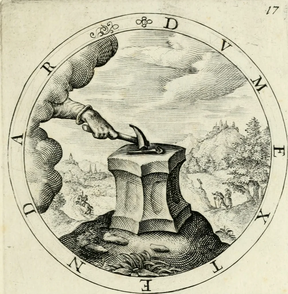 An illustration from Nucleus emblematum selectissimorum : quae Itali vulgo impresas vocant : priuata industria, studio singulari, vndiq[ue] conquisitus, non paucis venustis inuentionibus auctus, additis carminib[us] illustratus, 1611, leaf 86