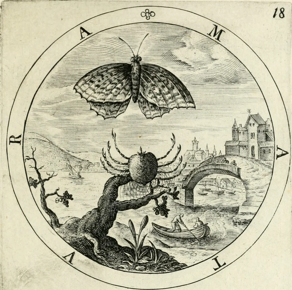 An illustration from Nucleus emblematum selectissimorum : quae Itali vulgo impresas vocant : priuata industria, studio singulari, vndiq[ue] conquisitus, non paucis venustis inuentionibus auctus, additis carminib[us] illustratus, 1611, leaf 88
