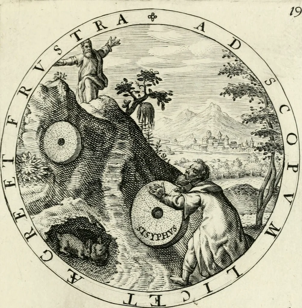 An illustration from Nucleus emblematum selectissimorum : quae Itali vulgo impresas vocant : priuata industria, studio singulari, vndiq[ue] conquisitus, non paucis venustis inuentionibus auctus, additis carminib[us] illustratus, 1611, leaf 90
