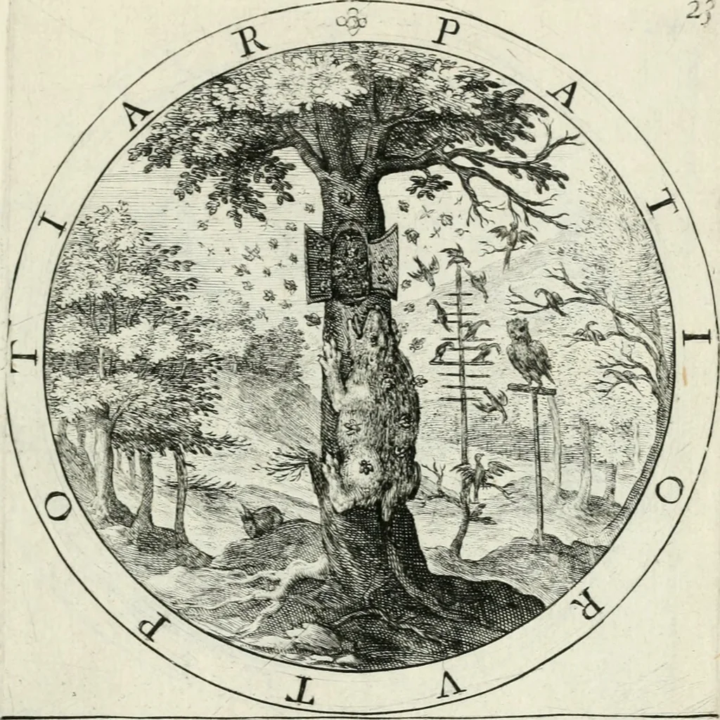 An illustration from Nucleus emblematum selectissimorum : quae Itali vulgo impresas vocant : priuata industria, studio singulari, vndiq[ue] conquisitus, non paucis venustis inuentionibus auctus, additis carminib[us] illustratus, 1611, leaf 98