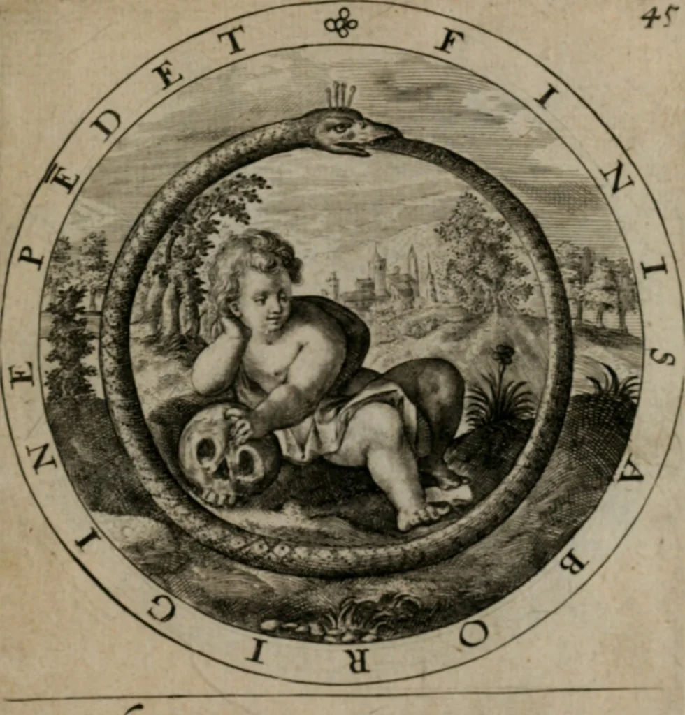 An illustration from Nucleus emblematum selectissimorum : quae Itali vulgo impresas vocant priuata industria studio singulari, vndiq[e] conquisitus, non paucis venustis inuentionibus auctus, additis carminib[us] illustratus, 1611, leaf 102