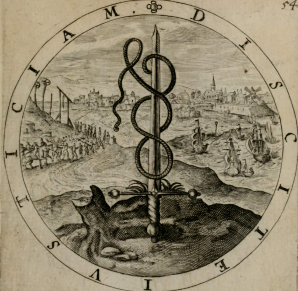 An illustration from Nucleus emblematum selectissimorum : quae Itali vulgo impresas vocant priuata industria studio singulari, vndiq[e] conquisitus, non paucis venustis inuentionibus auctus, additis carminib[us] illustratus, 1611, leaf 120