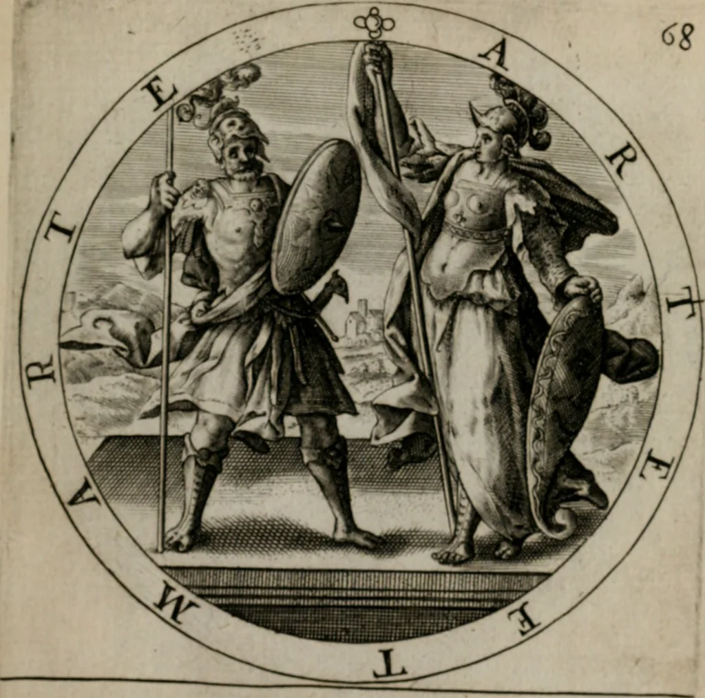 An illustration from Nucleus emblematum selectissimorum : quae Itali vulgo impresas vocant priuata industria studio singulari, vndiq[e] conquisitus, non paucis venustis inuentionibus auctus, additis carminib[us] illustratus, 1611, leaf 148