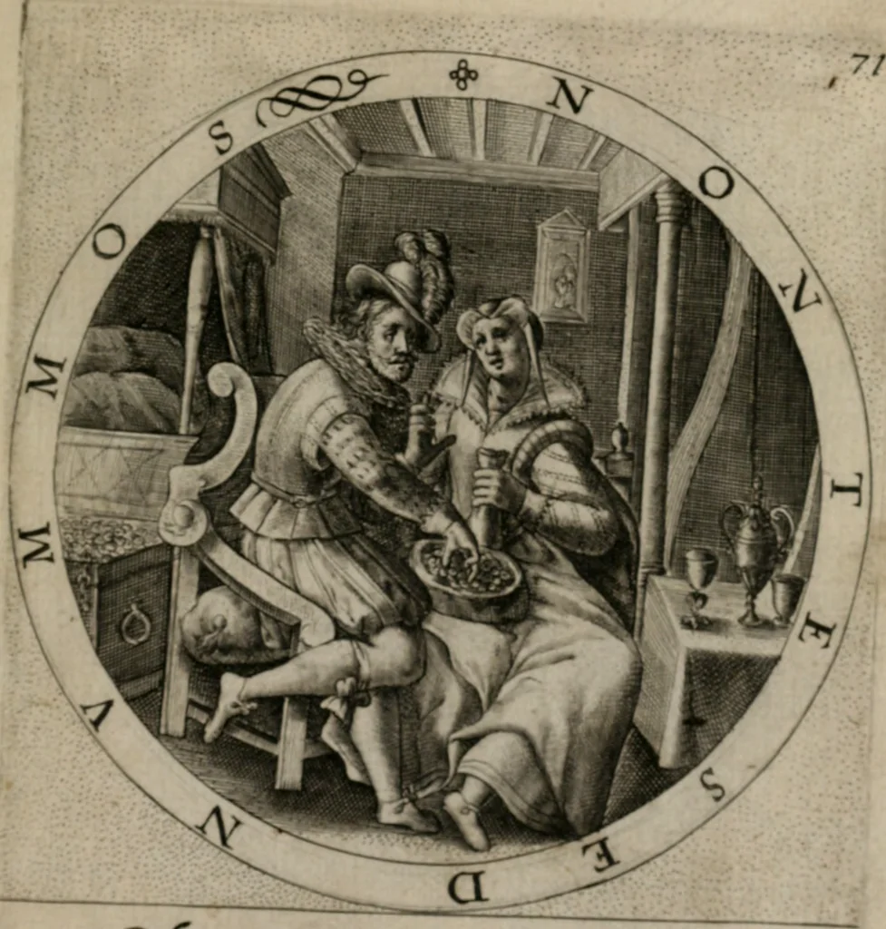 An illustration from Nucleus emblematum selectissimorum : quae Itali vulgo impresas vocant priuata industria studio singulari, vndiq[e] conquisitus, non paucis venustis inuentionibus auctus, additis carminib[us] illustratus, 1611, leaf 154