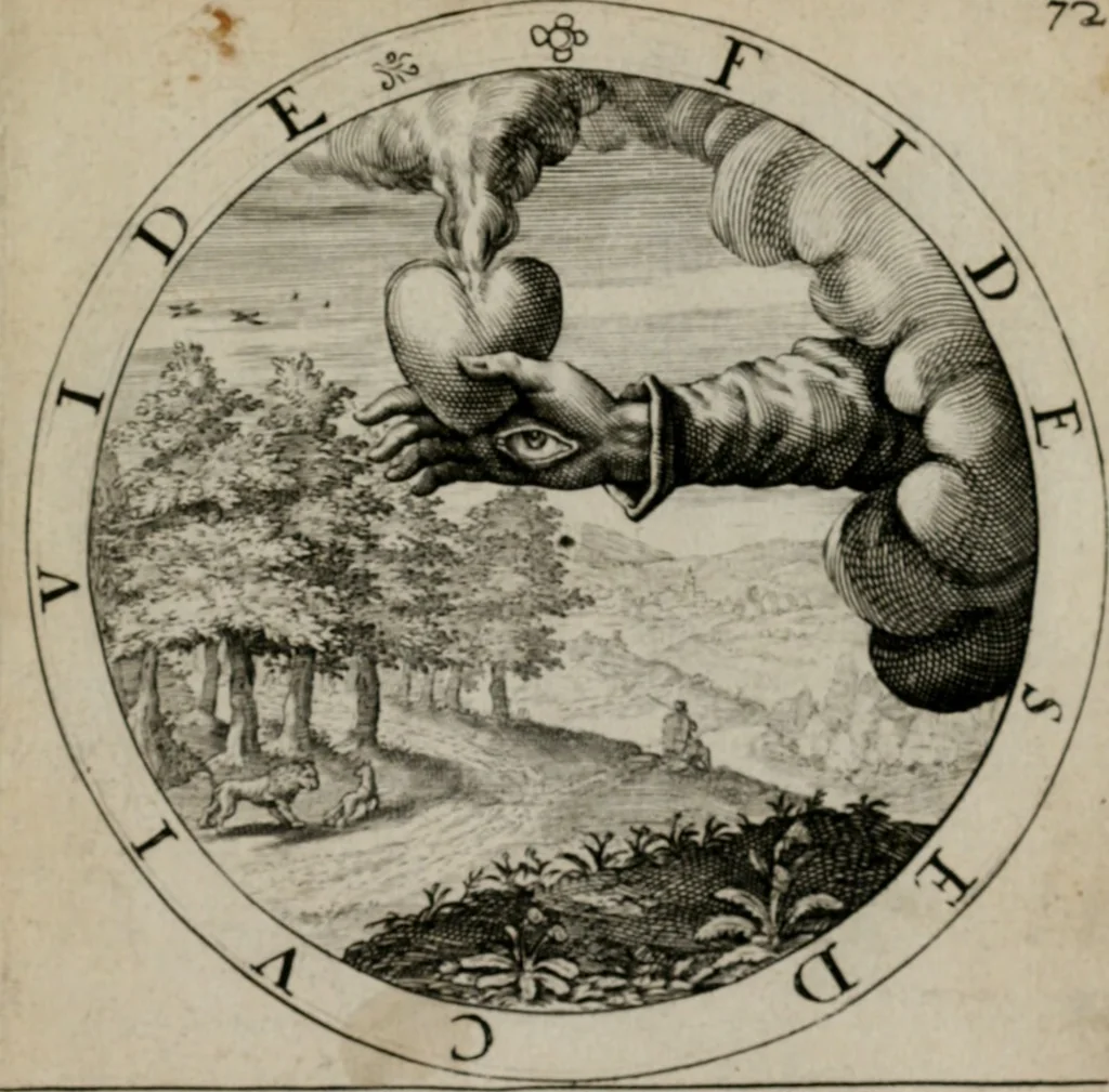 An illustration from Nucleus emblematum selectissimorum : quae Itali vulgo impresas vocant priuata industria studio singulari, vndiq[e] conquisitus, non paucis venustis inuentionibus auctus, additis carminib[us] illustratus, 1611, leaf 156