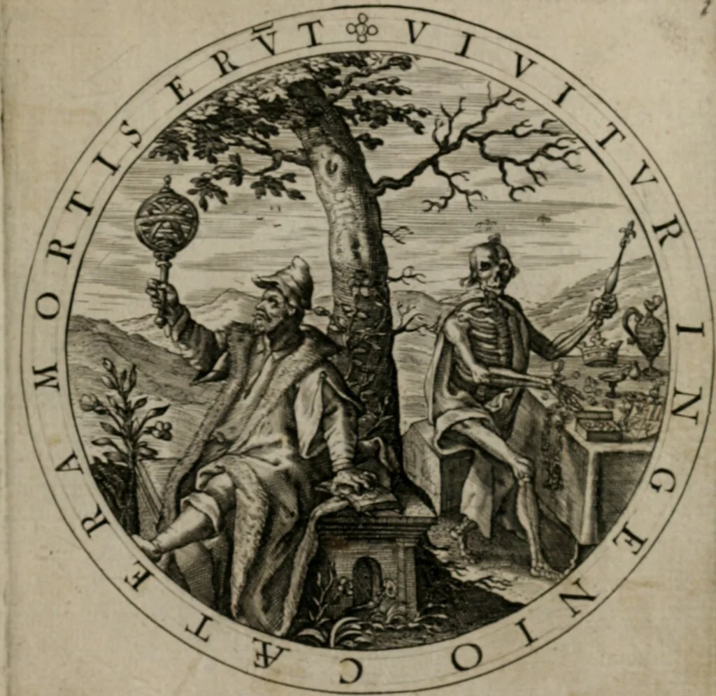 An illustration from Nucleus emblematum selectissimorum : quae Itali vulgo impresas vocant priuata industria studio singulari, vndiq[e] conquisitus, non paucis venustis inuentionibus auctus, additis carminib[us] illustratus, 1611, leaf 16