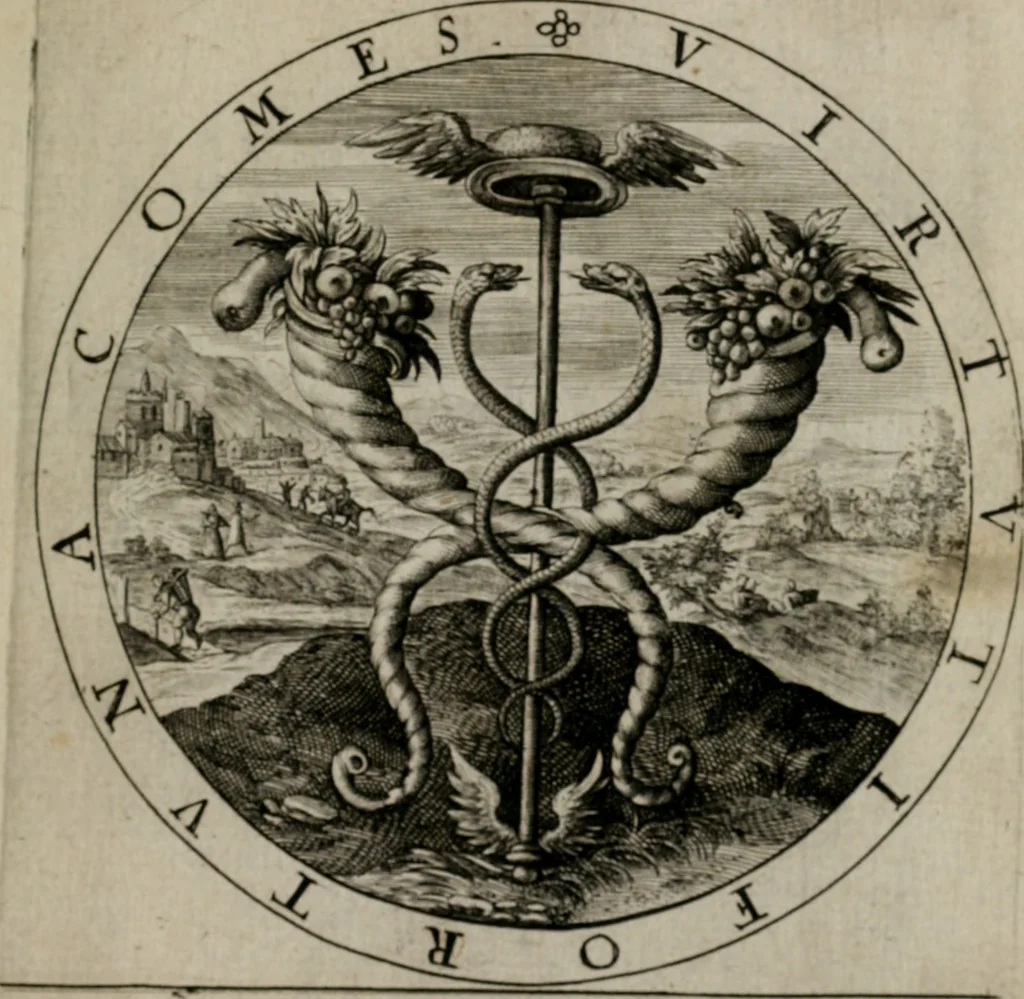 An illustration from Nucleus emblematum selectissimorum : quae Itali vulgo impresas vocant priuata industria studio singulari, vndiq[e] conquisitus, non paucis venustis inuentionibus auctus, additis carminib[us] illustratus, 1611, leaf 164
