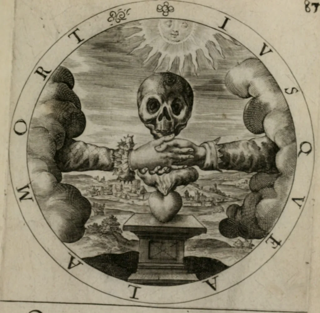 An illustration from Nucleus emblematum selectissimorum : quae Itali vulgo impresas vocant priuata industria studio singulari, vndiq[e] conquisitus, non paucis venustis inuentionibus auctus, additis carminib[us] illustratus, 1611, leaf 186