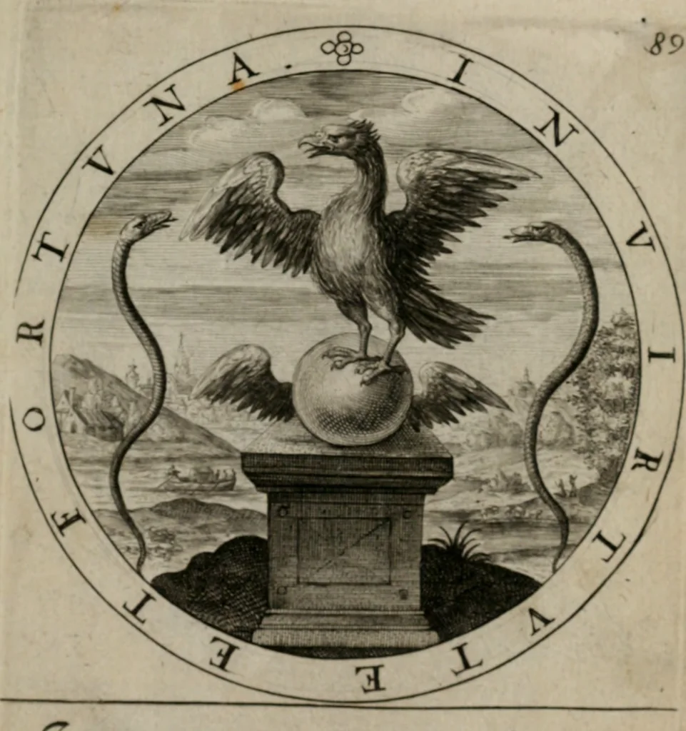 An illustration from Nucleus emblematum selectissimorum : quae Itali vulgo impresas vocant priuata industria studio singulari, vndiq[e] conquisitus, non paucis venustis inuentionibus auctus, additis carminib[us] illustratus, 1611, leaf 190